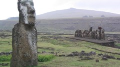 Landscapes fog Mountains Islands Easter Island statues chile 