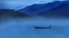 Landscapes fog nature blue Mountains lakes