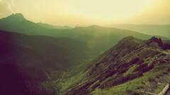 Landscapes fog nature Mountains bokeh mist sunlight