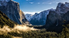 Landscapes fog nature snow Mountains California Yosemite 
