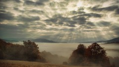 Landscapes fog nature Trees clouds mist sunlight bieszczady