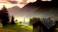 Landscapes fog nature Trees Mountains Austria Alps lonely 
