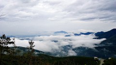 Landscapes fog nature Trees Mountains clouds cars roads path