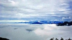 Landscapes fog nature Trees Mountains clouds skies