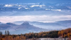Landscapes fog nature Trees Mountains forests beginning snowy 