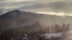 Landscapes fog nature Trees snow Mountains clouds hills mist