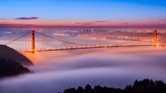Landscapes fog nature yellow black pink San Francisco City 