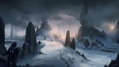 Landscapes fog snow Mountains artwork digital art