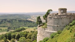 Landscapes fog Trees Mountains ruins Castles