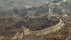 Landscapes fog Trees Mountains spring Great Wall of China 