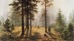 Landscapes fog Trees paintings Russian mist sunlight forests 
