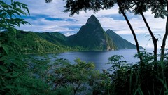 Landscapes freedom nature Trees water Mountains clouds ocean 