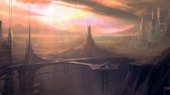 Landscapes futuristic spaceships concept