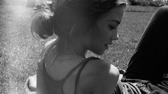 Landscapes grass black and white woman monochrome Parks 