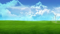 Landscapes grass blue clouds summer Green skyscapes windfarm