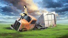 Landscapes grass clouds Anime ruins anime girls trucks vehicles 