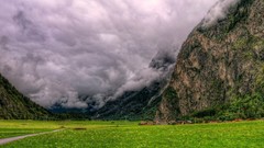 Landscapes grass clouds hills houses