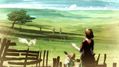 Landscapes grass dress clothes fields anime girls mother swings 