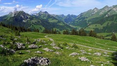 Landscapes grass Mountains clouds