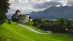 Landscapes grass Mountains roads castle Liechtenstein
