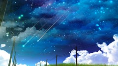 Landscapes grass Stars clouds roads skies scenic power lines 