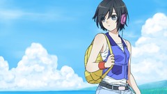 Landscapes headphones Anime Beaches anime girls black hair 