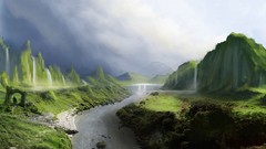 Landscapes hills waterfalls rivers artwork fantasy art