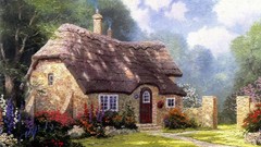 Landscapes houses drawings Thomas Kinkade scenic