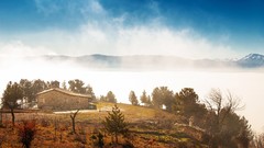 Landscapes houses mist