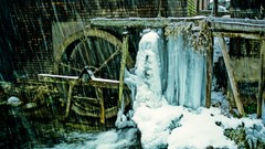 Landscapes ice switzerland Europe Frozen houses threads snowing