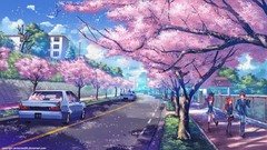 Landscapes Japan anime girls cherry blossoms