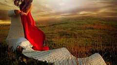 Landscapes love woman dress letter red dress fields
