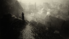 Landscapes monochrome houses roofs Villages old photography 