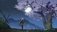 Landscapes moon cherries anime girls Katanagatari Togame