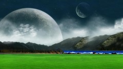 Landscapes moon green field
