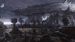 Landscapes moon rocks skies scenic fantasy art