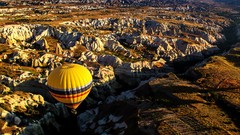 Landscapes Mountains aerial view hot air balloons