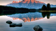 Landscapes Mountains alberta rocks lakes reflections sunlight 