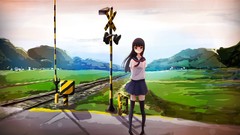 Landscapes Mountains Anime schoolgirls long hair anime girls 
