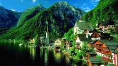 Landscapes Mountains Austria cityscapes hallstatt