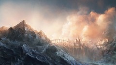 Landscapes Mountains clouds Bridges buildings cities skies 