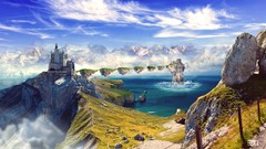 Landscapes Mountains clouds Castles Trails digital art 3d art 