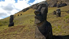 Landscapes Mountains clouds Islands Easter Island statues chile 