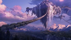 Landscapes Mountains clouds Islands flying Castles forests 