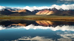 Landscapes Mountains clouds lakes reflections