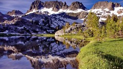 Landscapes Mountains clouds lakes reflections water body