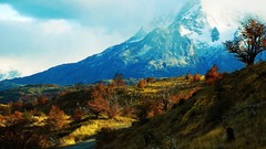 Landscapes Mountains clouds national park chile forests