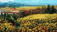 Landscapes Mountains clouds paintings fields artwork