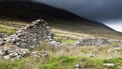 Landscapes Mountains clouds ruins Ireland rocks