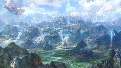 Landscapes Mountains clouds ships cities floating artwork 